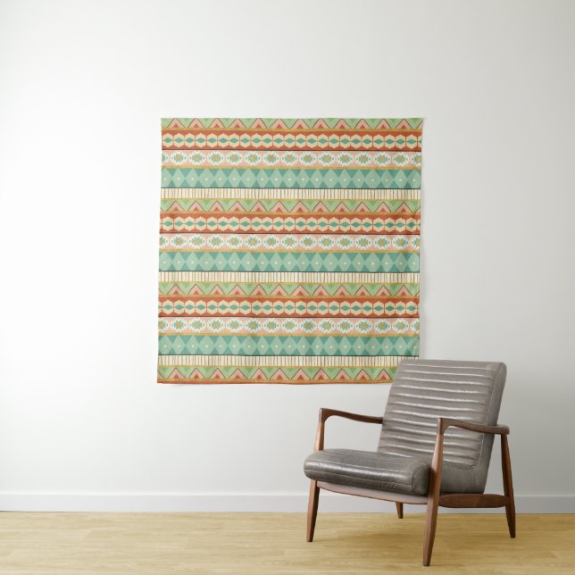Southwest Geo Step | Watercolor Tribal Pattern Tapestry (In Situ (Horizontal))