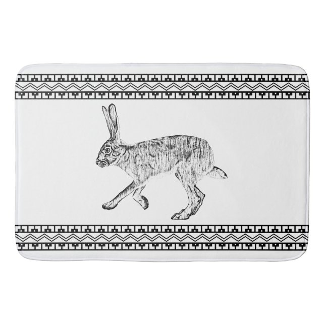 Southwest Jackrabbit Minimalist Black and White Bath Mat (Front)