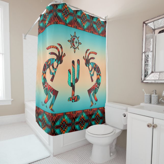 Southwest Kokopell And Cactus Shower Curtain (In Situ)