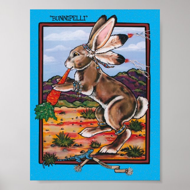 Southwest Kokopelli Bunnipelli Rabbit Whimsical  Poster (Front)