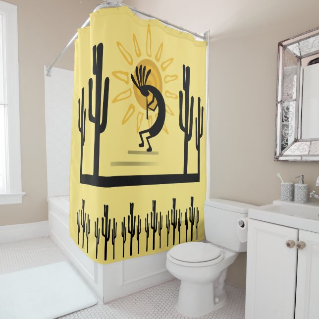 Southwest Kokopelli Golden Sun Shower Curtain (In Situ)
