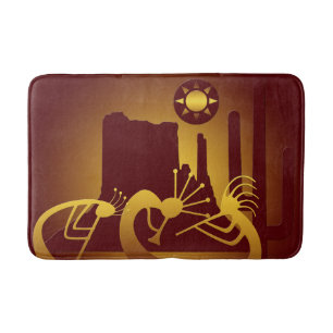 Southwest Kokopelli in Burgundy and Gold Bath Mat