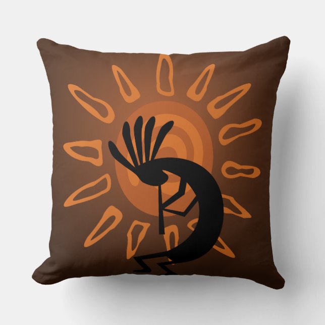 Southwest Kokopelli Sun Rustic Throw Pillow (Front)