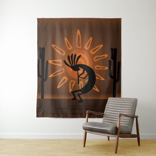 Southwest Kokopelli Sun Rustic XL Tapestry (In Situ)