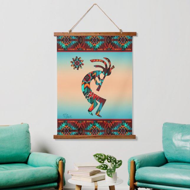 Southwest Kokopelli Wood Topped Wall Tapestry (Living Room)