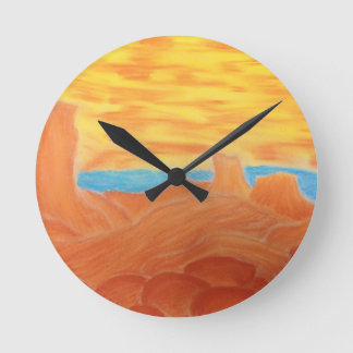Southwest Landscape Chalk Drawing Round Clock