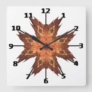 Southwest-Look Red Orange  Fractal Art Design Square Wall Clock