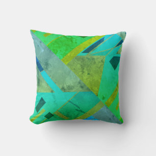 Southwest Look Teal Blue Green Grey Gold Triangles Cushion
