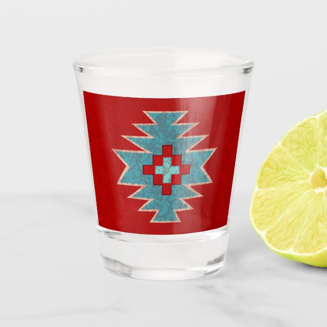 Southwest Mesas Red and Turquoise Shot Glass (Front)