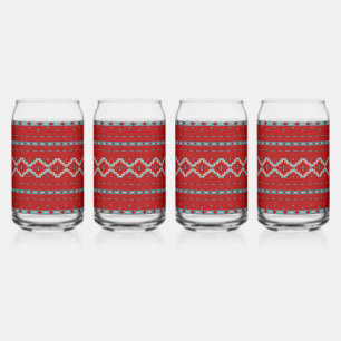 Southwest Mesas Red & Turquoise Geometric Pattern Can Glass