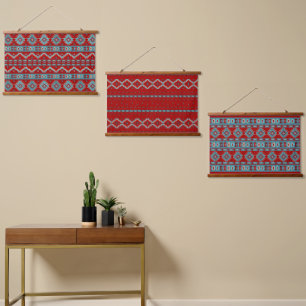 Southwest Mesas Red & Turquoise Geometric Pattern Hanging Tapestry