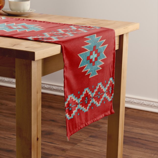 Southwest Mesas Red & Turquoise Long Table Runner (In Situ)