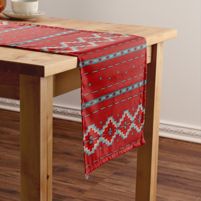 Southwest Mesas Red & Turquoise Long Table Runner (In Situ)