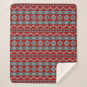 Southwest Mesas Red & Turquoise & Red Medium Sherpa Blanket