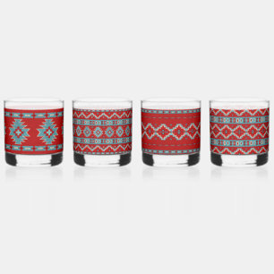 Southwest Mesas Turquoise & Red Assorted Set Whiskey Glass