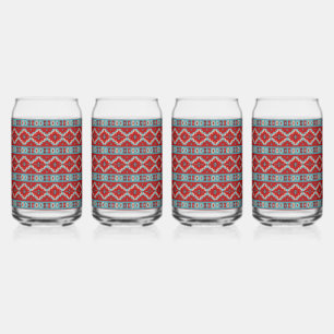 Southwest Mesas Turquoise & Red Geometric Pattern Can Glass