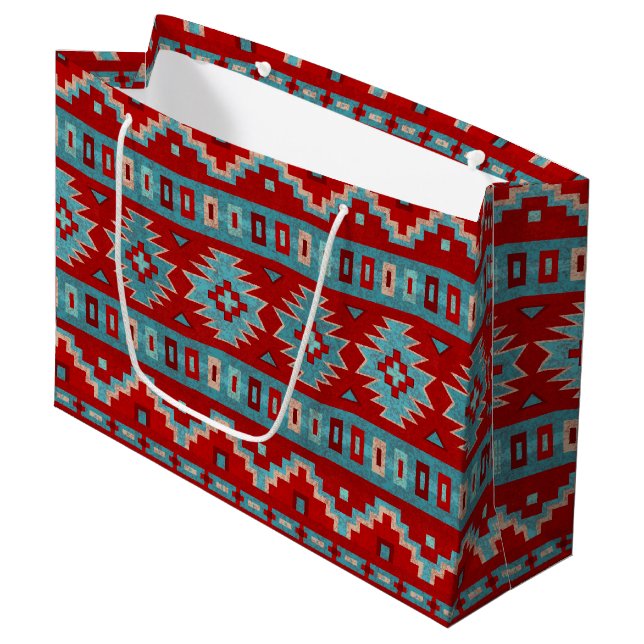 Southwest Mesas Turquoise & Red Large Gift Bag (Front Angled)