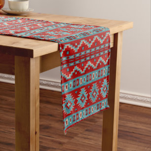 Southwest Mesas Turquoise & Red Long Table Runner