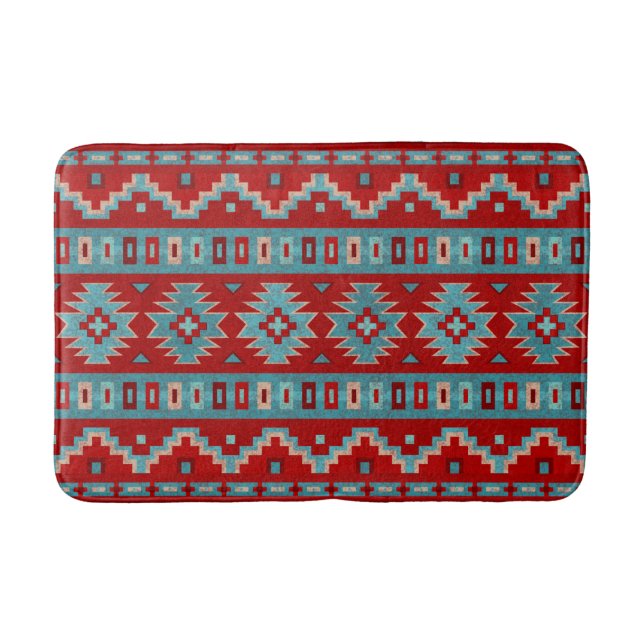 Southwest Mesas Turquoise & Red Medium Bath Mat (Front)
