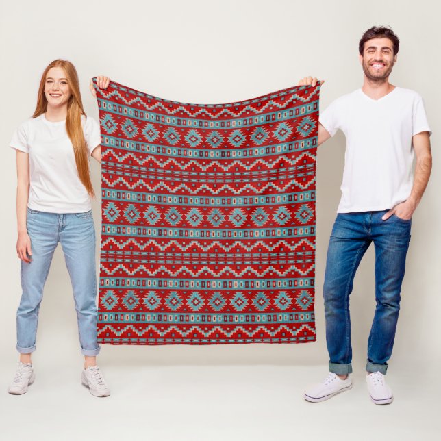 Southwest Mesas Turquoise & Red Medium Fleece Blanket (In Situ)