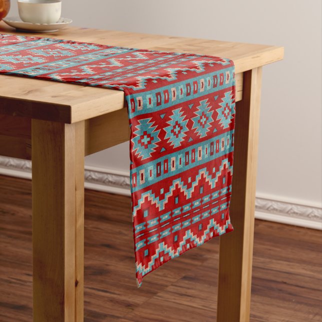 Southwest Mesas Turquoise & Red Medium Table Runner (In Situ)