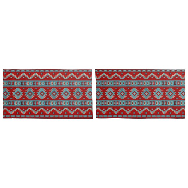 Southwest Mesas Turquoise & Red Pillowcase (Back-Set)