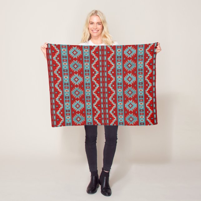 Southwest Mesas Turquoise & Red Small Fleece Blanket (In Situ)