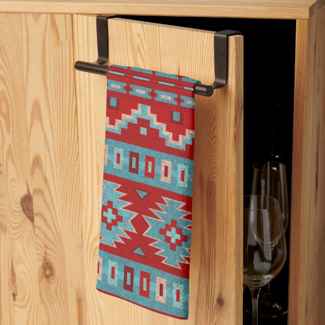 Southwest Mesas Turquoise & Red Tea Towel (Thirds Fold)