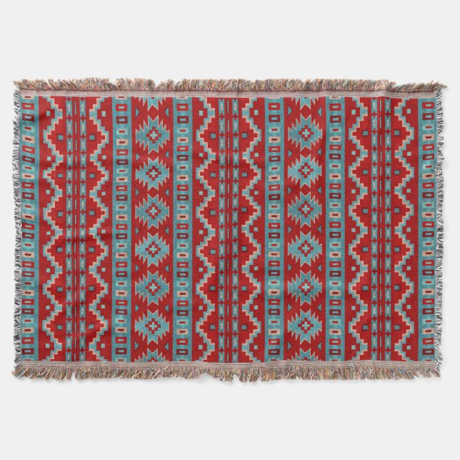 Southwest Mesas Turquoise & Red Throw Blanket (Front)