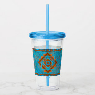 Southwest Mountain Peaks Turquoise Geometric Acrylic Tumbler