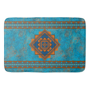 Southwest Mountain Peaks Turquoise Geometric Bath Mat