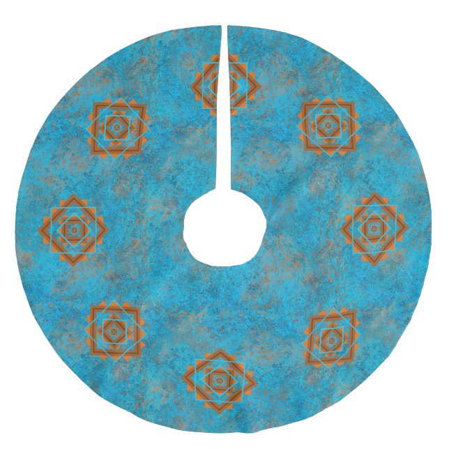 Southwest Mountain Peaks Turquoise Geometric Brushed Polyester Tree Skirt (Front)