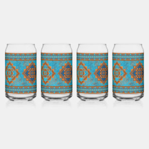 Southwest Mountain Peaks Turquoise Geometric Can Glass