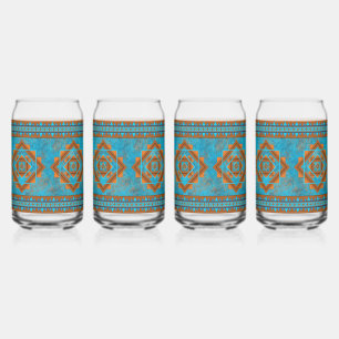 Southwest Mountain Peaks Turquoise Geometric Can Glass