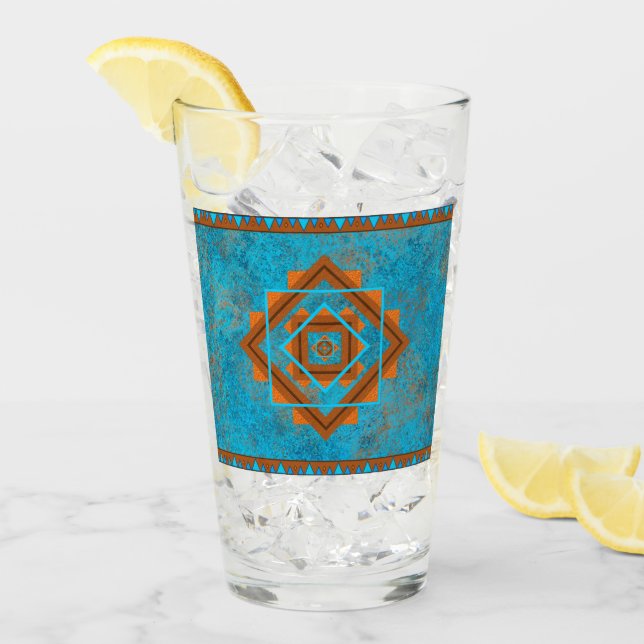 Southwest Mountain Peaks Turquoise Geometric Glass (Front Ice)