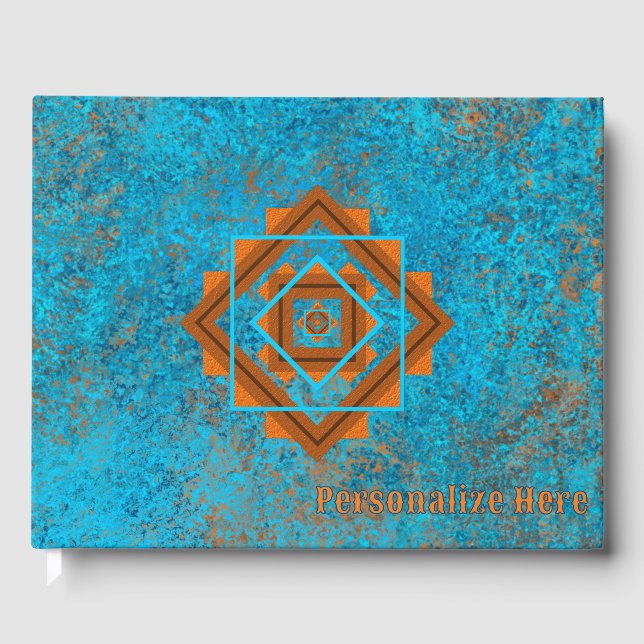 Southwest Mountain Peaks Turquoise Geometric Guest Book (Front)