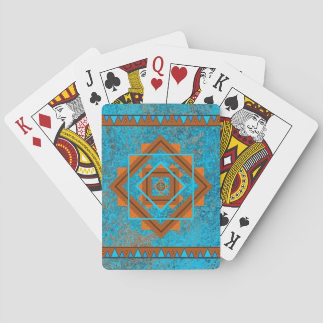 Southwest Mountain Peaks Turquoise Geometric Playing Cards (Back)