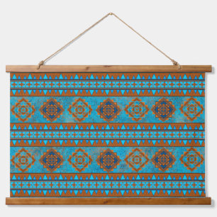 Southwest Mountain Peaks Turquoise Geometric Print Hanging Tapestry