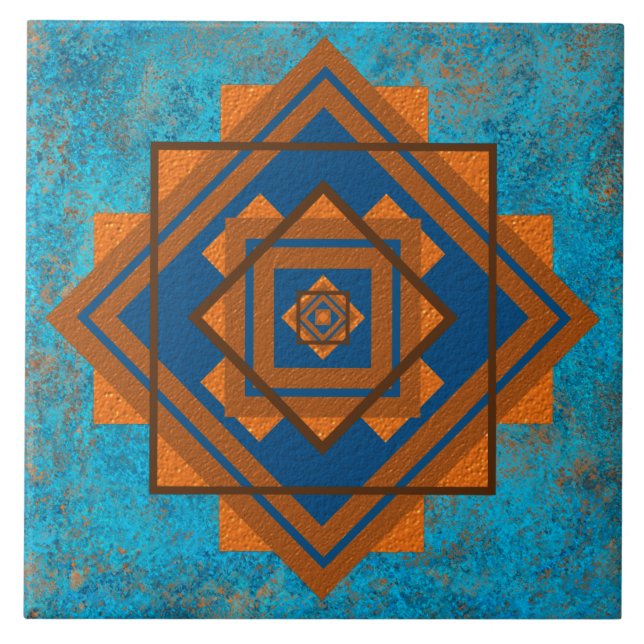 Southwest Mountain Peaks Turquoise Geometric  Tile (Front)