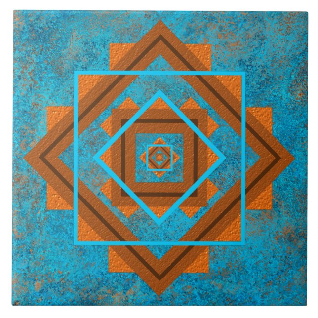 Southwest Mountain Peaks Turquoise Geometric Tile (Front)
