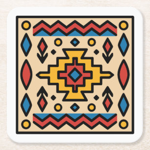 Southwest Native American Geometric Design Square Paper Coaster