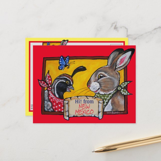 Southwest New Mexico Rabbit Quail Desert Souvenir Postcard (Front/Back In Situ)