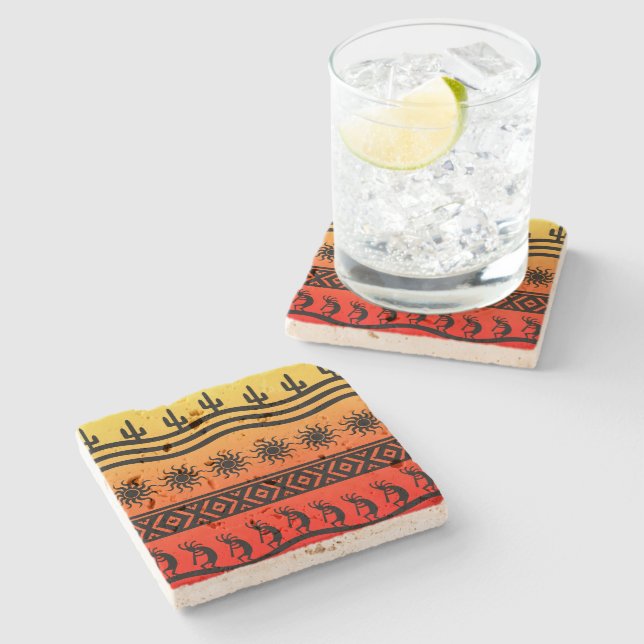 Southwest Ombre Sunset Kokopelli Design Stone Coaster (Side)