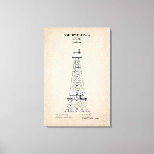 Southwest Pass Lighthouse - Louisiana - SBD Canvas Print (Front)