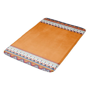 Southwest Pattern Boho Rustic Orang & Blue Bath Mat