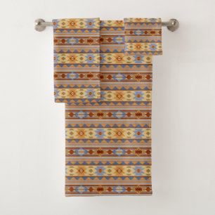 Southwest Pattern Design Rust Grey Gold Bath Towel Set
