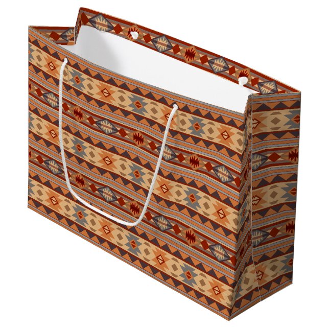 Southwest Pattern Design Tan Large Gift Bag (Front Angled)