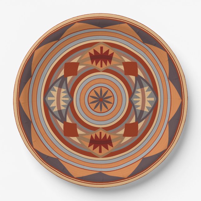 Southwest Pattern Design Tan Paper Plate (Front)