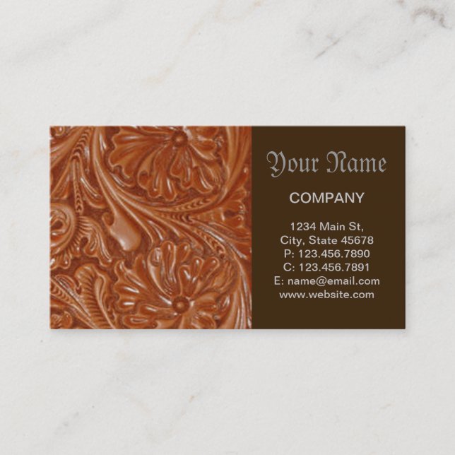 southwest pattern western country tooled leather business card (Front)