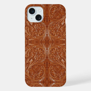 southwest pattern western country tooled leather iPhone 15 plus case